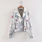 FCCEXIO 2017 Autumn Winter Fashion Street Women\'s Short Washed PU Leather Jacket Zipper Rivet Embro