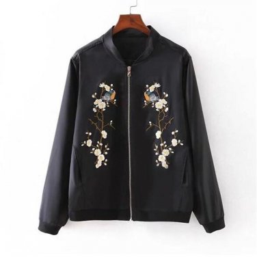 embroidery Plum blossom jacket bomber jacket women coat button up collar zipper jackets jaqueta femi