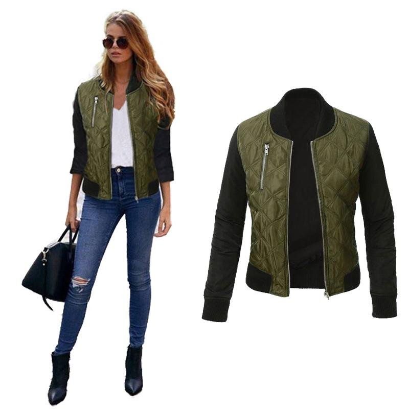 Bomber Jacket Women Slim Basic Coats Jacket Zipper Chaquetas Outwear 2017 Green Bomber Jackets Autum