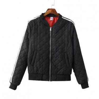 Women Bomber Jacket New Arrival 2017 Autumn Winter Stand Collar Zipper Coat Casual Long Sleeve Argyl
