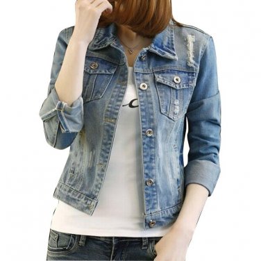 Autumn New Long Sleeved Denim Jackets 2018 Vintage Short Style Slim Hole Jeans Coats Street Outerwea