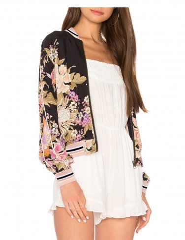 2017 New Women Jackets Front Stand Collar Long Sleeve Feminina Flower Print Basic Jacket Coat Outwea