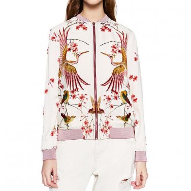 TANGNEST Women Printed Bomber Jacket Autumn Winter Street Fashion Print Crane Girls Outwear Coat Jac