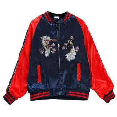 2018 new autumn spring women bird jackets woven embroidery baseball uniform jacket coat collar femal