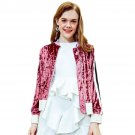 Women Bomber Jacket Velvet Coat Casual Slim Zippers Patchwork Basic Jacket Female Long Sleeve Outwea