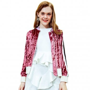 Women Bomber Jacket Velvet Coat Casual Slim Zippers Patchwork Basic Jacket Female Long Sleeve Outwea