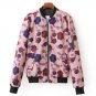 Women\'s Fashion Florals Print Bomber Jacket Casual Long Sleeve Zipper Warm Cotton Liner Pink Parkas