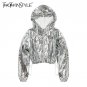 TWOTWINSTYLE 2017 Silver Hooded Coat Female Bomber Jacket Autumn Long Sleeve Cardigan for Women Crop