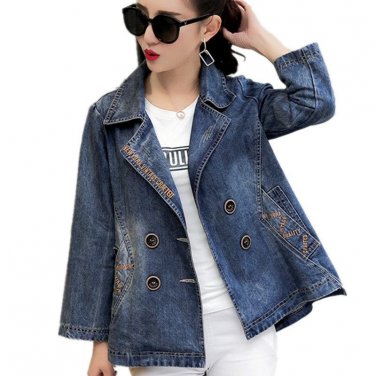 2017 Women Basic Coats Double Breasted Denim Jacket Plus Size Women Clothing Short Cloak Bomber Jack