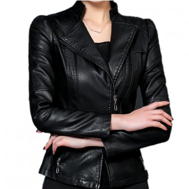 Plus Size 4XL 5XL Women PU Leather Jacket 2017 Spring Jackets Zipper Black Faux Leather Bomber Jacke