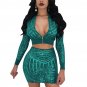 Sexy Perspective Sequin Women\'s Set Long Sleeve Short Bomber Jacket Crop Tops Mini Pencil Skirt Nig
