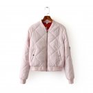 Women Bomber Jacket Quilting Quilted Jacket Short Thin Padded Side Zipper Sleeve Coat Pilots V-Neck 