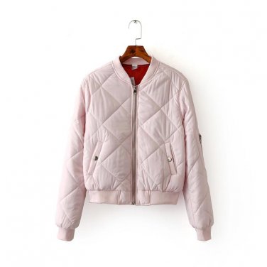 Women Bomber Jacket Quilting Quilted Jacket Short Thin Padded Side Zipper Sleeve Coat Pilots V-Neck 