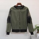 HIGH QUALITY New Fashion 2016 Designer Jacket Women\'s Long Sleeve Tassel Beading Zip Bomber Jacket