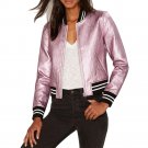Jacket Metalic Women Street Style Bomber Stand Collar Short Jacket Metal Leather Shinny Color Outwea