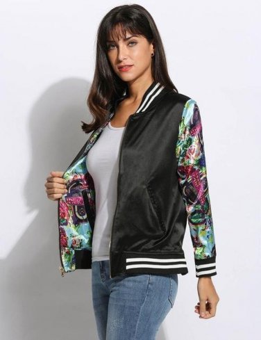Both Sides Wear Spring Autumn Winter Long Sleeve Women Basic Floral Coat Female Lady Bomber baseball