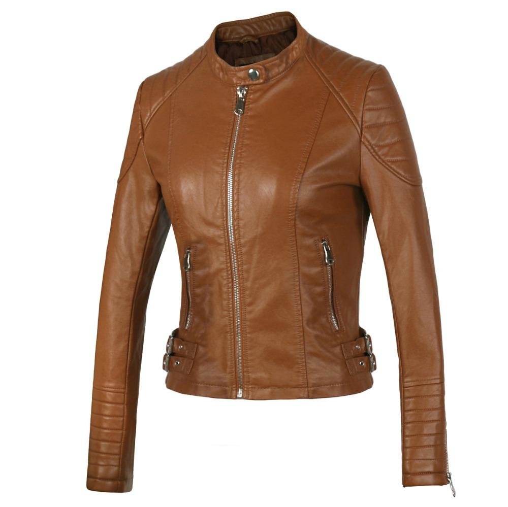 New 2018 Women\'s Winter Autumn Brown bomber motorcycle Leather jackets women 5 color brand jacket j