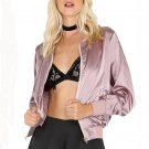 Pink Satin Bomber Jacket Women 2017 Autumn Long Sleeve O-neck Jacket Coat Casual Baseball Jacket Out