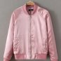Pink Satin Bomber Jacket Women 2017 Autumn Long Sleeve O-neck Jacket Coat Casual Baseball Jacket Out