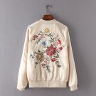 2017 Fashion Women Embroidery Floral Bomber Casual Short Jackets Flight Black Beige Outerwear Baseba