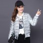 New Winter Women Cotton Padded Jacket Fashion Metal Golden Silver Jacket Short Feminino Woman Girls 