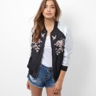 Fashion Women Flowers and Birds Satin Embroidery Bomber Jacket Souvenir Jackets Coat Casaul Jackets 