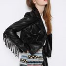 Hot Sale New Fashion Women Short jacket DesignMotorcycle Coat Slim Tassel Leather Jacket Women black