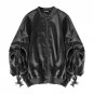 Cakucool Women Loose Bomber Jacket Metallic Blue Long Sleeve Baseball Jacket Fashion Pleated Sleeve 