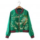 Fashion Womens Embroidered Bomber Jacket Gragon Plum Floral Mountain Satin Green Black Long Sleeve B