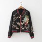 Fashion Womens Embroidered Bomber Jacket Gragon Plum Floral Mountain Satin Green Black Long Sleeve B