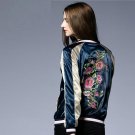 satin contrasted color embroidery bomber jacket women Casual jacket coat autumn spring sukajan FS036