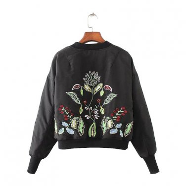Autumn 2017 Womens Basic Embroidered Short Padded Coats Black Herbal Mask Harajuku Casual Winter Lad