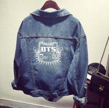 Kpophome BTS Bangtan Boys Group Logo women bomber Autumn Denim streetwear jacket Fashion overcoat