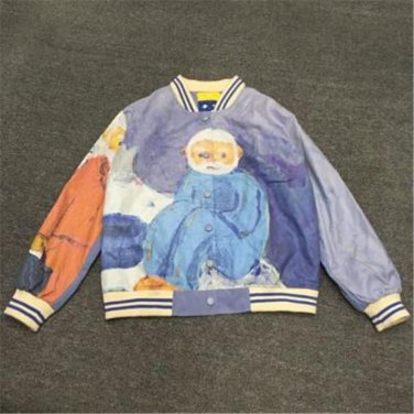 2017 Creative graffiti old grandpa painted printing bomber jacket Mori girl autumn basic coats femal