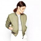Fashion Women\'s V-Neck Quilting Quilted Army Green Bomber Jacket Short Thin Padded Bomber Jacket Co