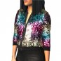 2017 Autumn Winter Sequin Jacket Womens Sparkly Bomber Jacket Three Quater Sleeve Zipper Glitter Str