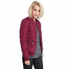 Autumn Cotton Padded Down Coats Winter Zipper Up Wine Red Casual Biker Bomber Jacket Women Long Slee