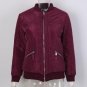 Autumn Cotton Padded Down Coats Winter Zipper Up Wine Red Casual Biker Bomber Jacket Women Long Slee