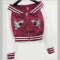 Heyouthoney Womens off shoulder satin bomber cropped baseball jackets spring embroidered souvenir ea