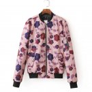 Women\'s Fashion Floral Print Pink Bomber Jacket 2017 Autumn Winter Europe Style New Arrival Femme C