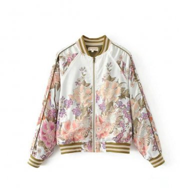 Vintage printing basic black jacket coat Autumn 2017 street satin bomber jacket Women reversible bas