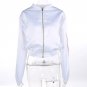 Fashion Side Ribbon Oversized Women Crop Bomber Jacket Long Sleeve Loose Casual Short Coats with Zip