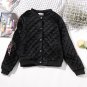 Women Embroidered Cotton Padded Warm Velours Bomber Jacket In Diamond Pattern