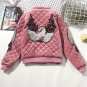 Women Embroidered Cotton Padded Warm Velours Bomber Jacket In Diamond Pattern