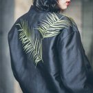 Cakucool Women Black Jacket Leaf Embroidery Bomber Jacket Overcoat Long Sleeve Autumn Casual Large s
