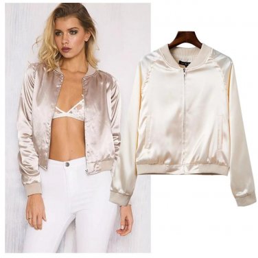 2017 New Spring Autumn Women Wild Sequined Pure Color Bomber Jacket Female Fashion Long Sleeves Zipp
