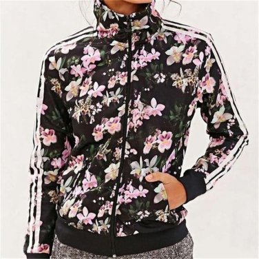 2017 Floral Printed Striped Women Basic Coats Long Sleeved Zipper Bomber Jacket Sporting Jacket Coat