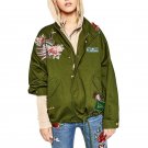 Spring 2017 army green floral embroidery bomber jacket women rivet designer loose basic flight jacke