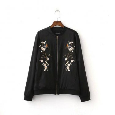 Women bomber jacket Black big size bird flower embroidery ladies spring coat female jacket casaco ch
