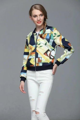 2017 women bomber jacket coat spring summer art Graffiti full print real photo coat